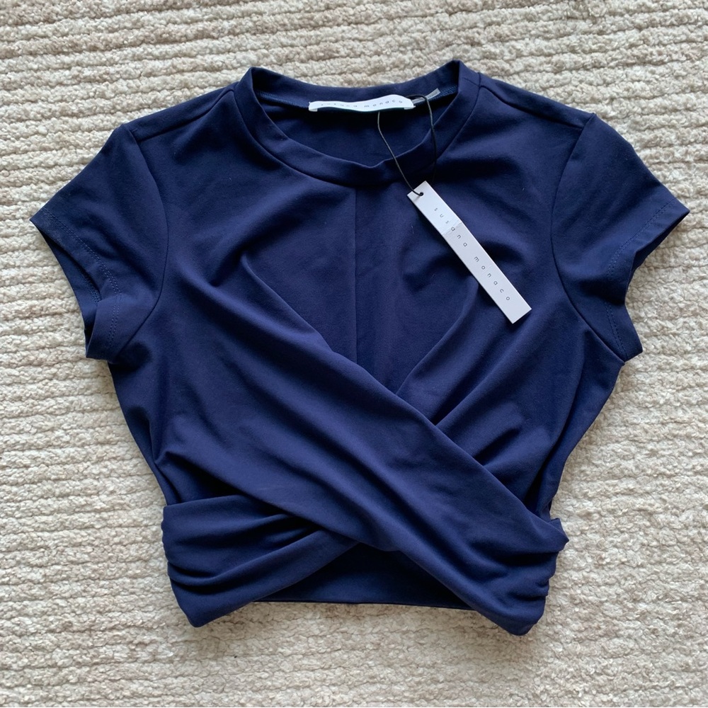 Susana Monaco Twisted Crop Top Navy NWT Size XS